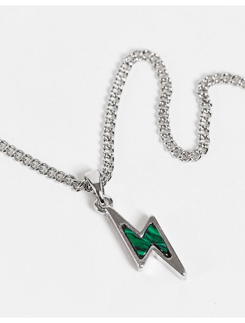 ASOS DESIGN neckchain with lightning bolt pendant in green malachite stone