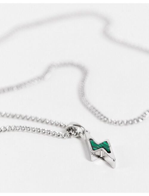 ASOS DESIGN neckchain with lightning bolt pendant in green malachite stone