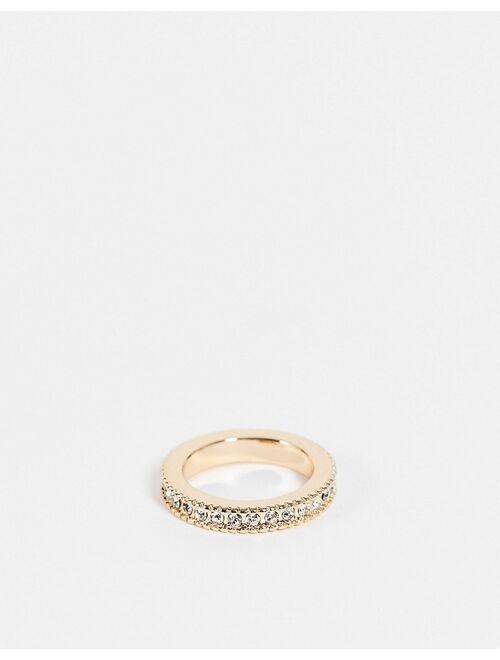 ASOS DESIGN slim band ring with crystals in gold tone