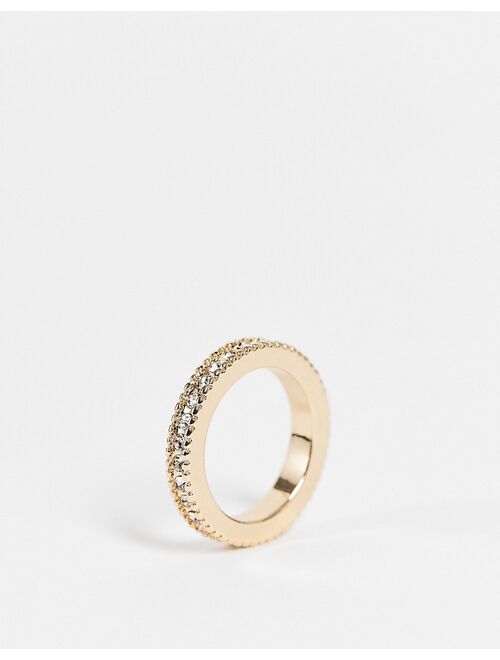 ASOS DESIGN slim band ring with crystals in gold tone