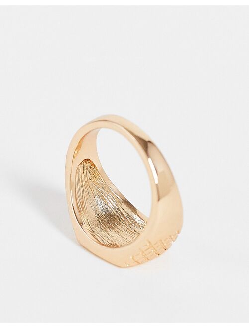 ASOS DESIGN square signet ring with embossing in gold tone
