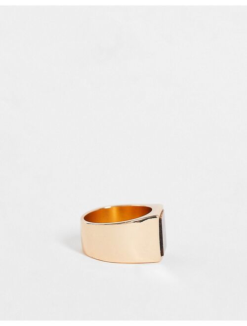 ASOS DESIGN square signet ring with tigers eye stone in gold tone