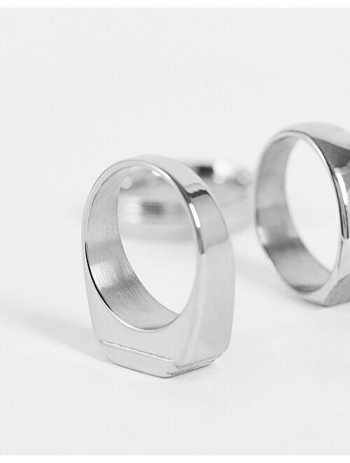 ASOS DESIGN 3 pack stainless steel mixed signet ring set in silver tone