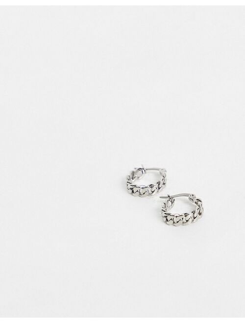 ASOS DESIGN stainless steel hoop earrings with chain design in silver tone