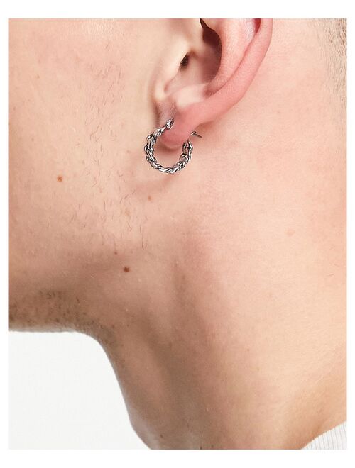 ASOS DESIGN stainless steel hoop earrings with chain design in silver tone