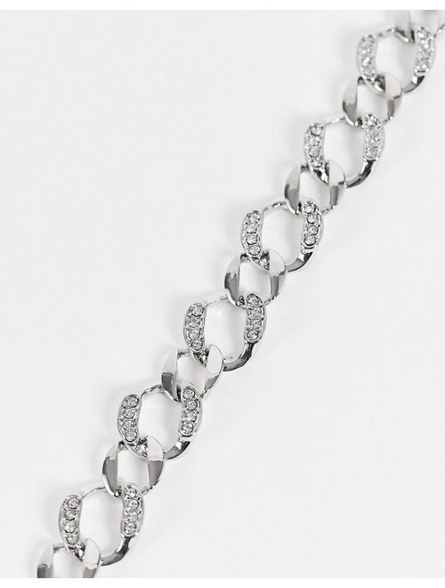 ASOS DESIGN chain bracelet with ice crystals in silver tone