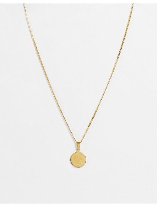 ASOS DESIGN stainless steel neckchain with gold coin pendant in gold tone