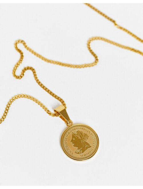 ASOS DESIGN stainless steel neckchain with gold coin pendant in gold tone