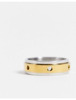 stainless steel biplate movement band ring in gold and silver tone