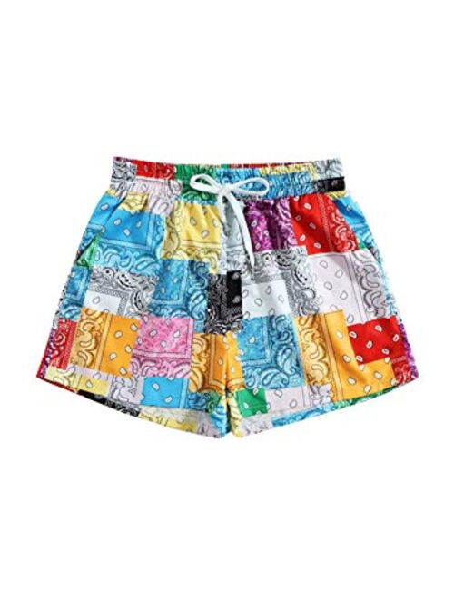 Floerns Women's Print Drawstring Waist Pocket Casual Summer Shorts
