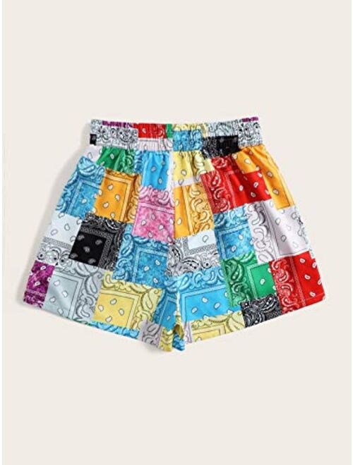 Floerns Women's Print Drawstring Waist Pocket Casual Summer Shorts