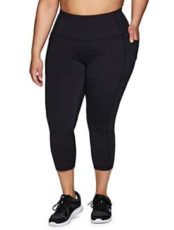 Active Women's Plus Size Fashion Athletic High Waist Running Yoga Squat Proof Capri Leggings with Pockets
