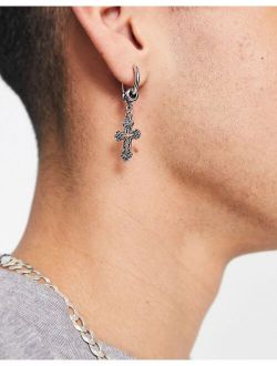 hoop earrings with vintage crosses in silver tone