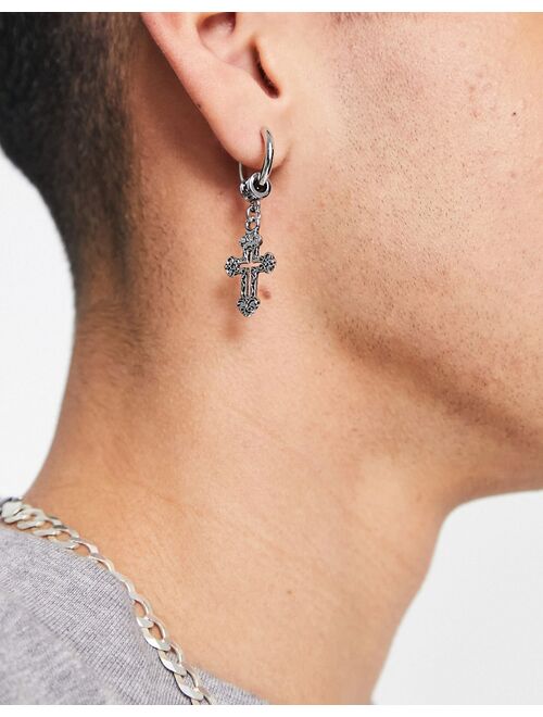 ASOS DESIGN hoop earrings with vintage crosses in silver tone