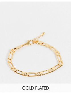 7mm figaro chain bracelet in 14k gold plate