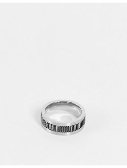 stainless steel band ring with cross hatch emboss in gunmetal