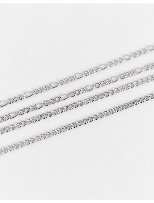 ASOS DESIGN 2 pack layered stainless steel neckchain with figaro chain and t-bar pendant in silver tone