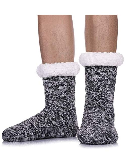 SDBING Mens Super Soft Warm Cozy Fuzzy Fleece-lined Winter With Grips Slipper Socks