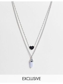Inspired unisex necklaces with lilac stone and heart in silver