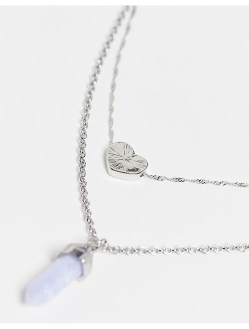 Reclaimed Vintage Inspired unisex necklaces with lilac stone and heart in silver