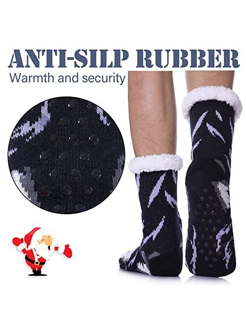 LINEMIN Mens Warm Slipper Socks Soft Cozy Fuzzy Fleece-Lined Winter Non Slip Indoor Christmas Socks