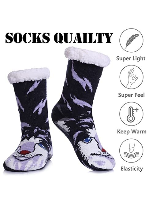 LINEMIN Mens Warm Slipper Socks Soft Cozy Fuzzy Fleece-Lined Winter Non Slip Indoor Christmas Socks