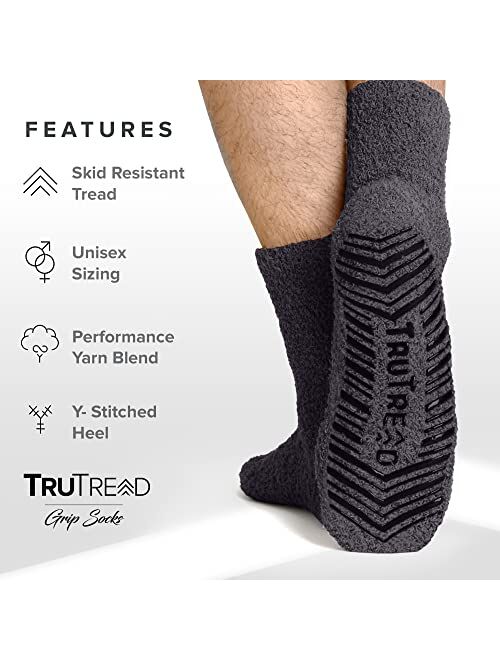 TruTread Fuzzy Slipper Socks with Grippers for Women and Men - 4 Pairs Non Skid Socks / No Slip Fuzzy Socks