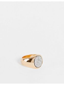 signet ring with diamante detail in gold tone