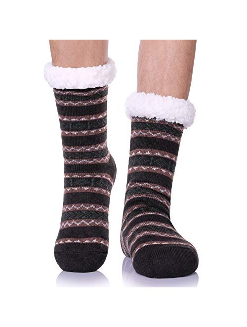 CHOWISH Mens Fuzzy Slipper Socks Soft Warm Cozy Fleece Lined Winter With Grips Socks