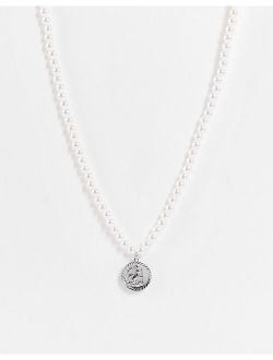 6mm faux pearl neck chain with St Christopher pendant in silver