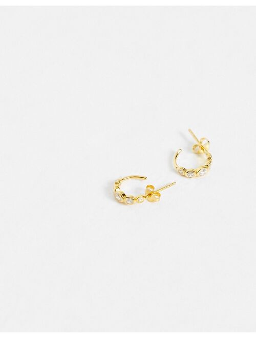 Reclaimed Vintage inspired mini hoop earrings with 90's crystals in sterling silver