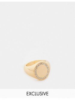 inspired signet ring with crystal detail in gold