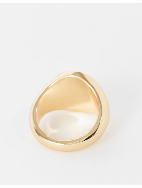 Reclaimed Vintage inspired signet ring with crystal detail in gold