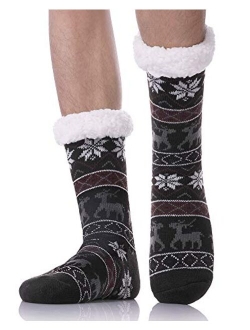 LANLEO Men's Fuzzy Ripple Slipper Socks Super Soft Warm Fleece Lining Knit Non Slip Winter Socks