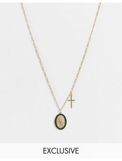 inspired necklace with st christopher enamel pendant with cross in gold