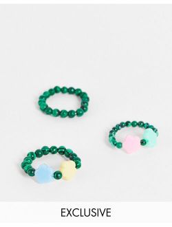inspired unisex stretch rings with flower beads in green