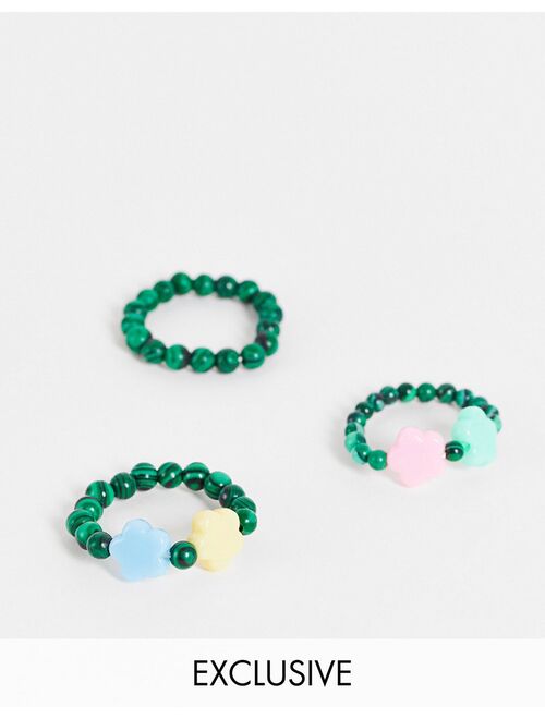 Reclaimed Vintage inspired unisex stretch rings with flower beads in green