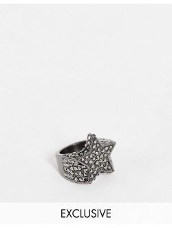 Inspired unisex chunky star party ring with crystals in gunmetal