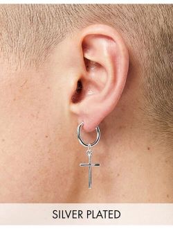 hoop earrings with chunky cross in real silver plate