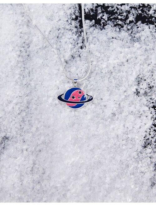 ASOS DESIGN rope neckchain with enamel planet pendant in silver tone