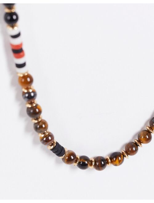 ASOS DESIGN beaded neckchain with t-bar in brown