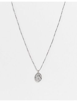 neckchain with oval St Christopher pendant in silver tone