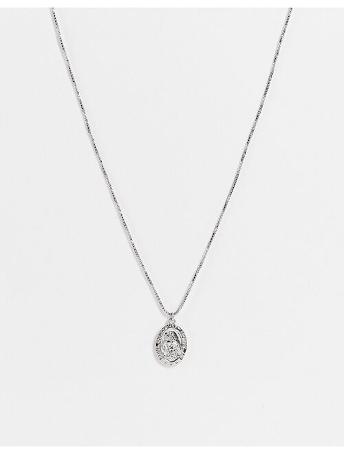 ASOS DESIGN neckchain with oval St Christopher pendant in silver tone