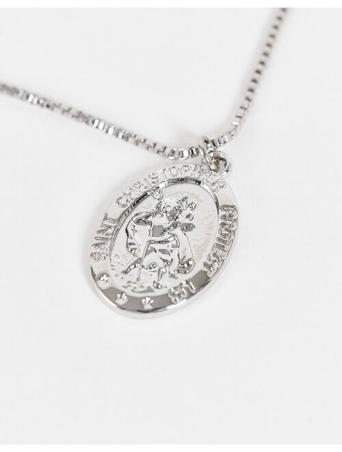 ASOS DESIGN neckchain with oval St Christopher pendant in silver tone