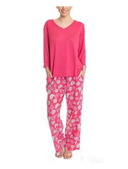Women's Butter Knit 3/4 V-Neck Sleep Top and Pajama Pant Lounge & Sleep Set