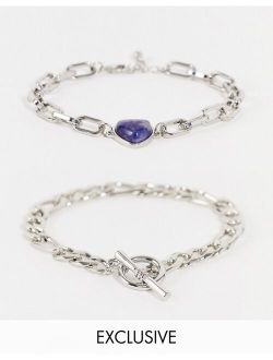 inspired unisex grunge heart stone bracelets in silver 2 pack