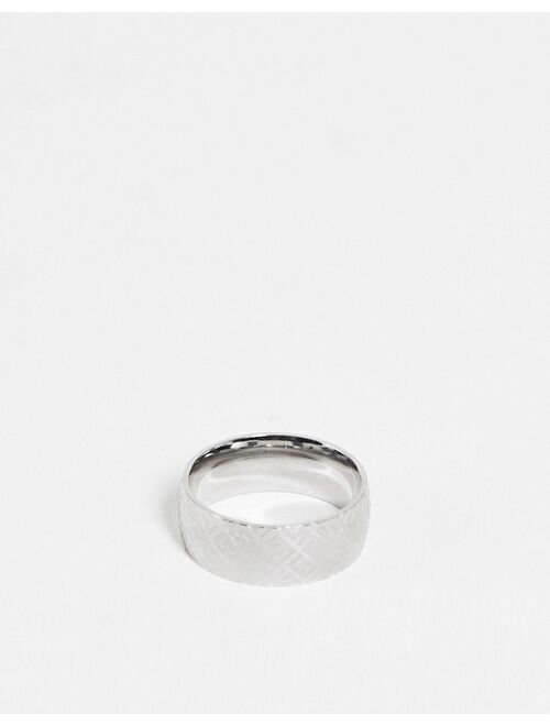 ASOS DESIGN stainless steel band ring with greek wave in silver tone