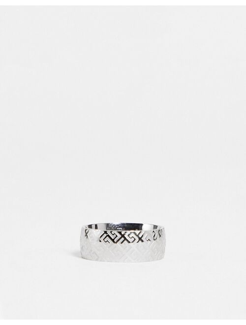 ASOS DESIGN stainless steel band ring with greek wave in silver tone