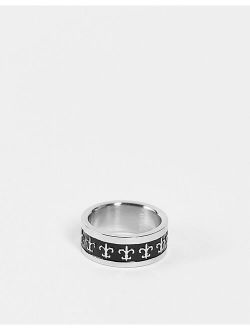 stainless steel band ring with fleur de lis