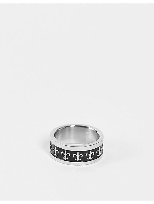 ASOS DESIGN stainless steel band ring with fleur de lis